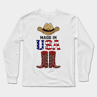 Made In Usa Cowboy Patriotic American Long Sleeve T-Shirt